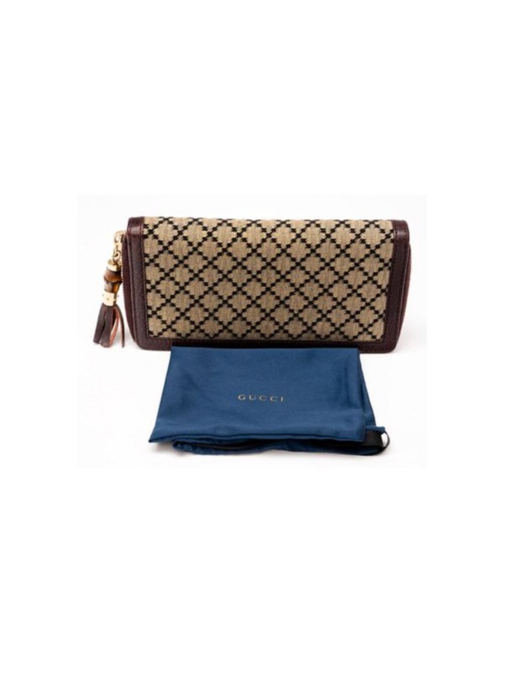 Gucci Tan Canvas with Plum Leather Diamante Zip Wallet